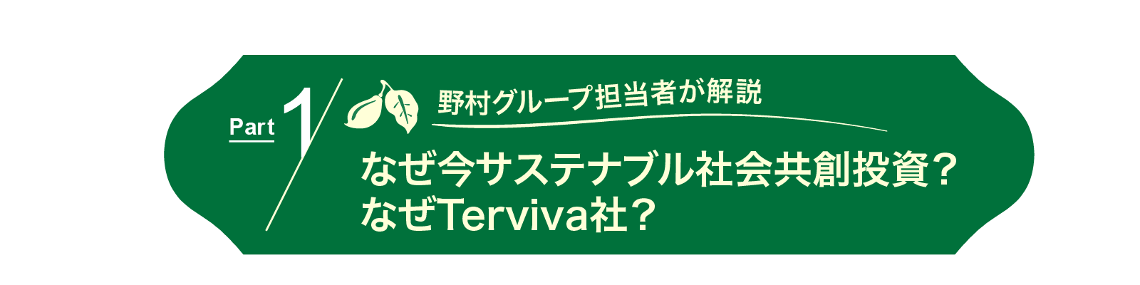 Part 1
野村グループ担当者が解説：
なぜ今サステナブル社会共創投資？ なぜTerviva社？